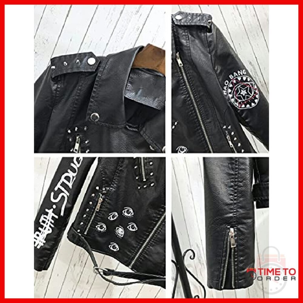 Faux Leather Biker Jacket with Belt, Punk Style, Sizes S-XL - Picture 5 of 8